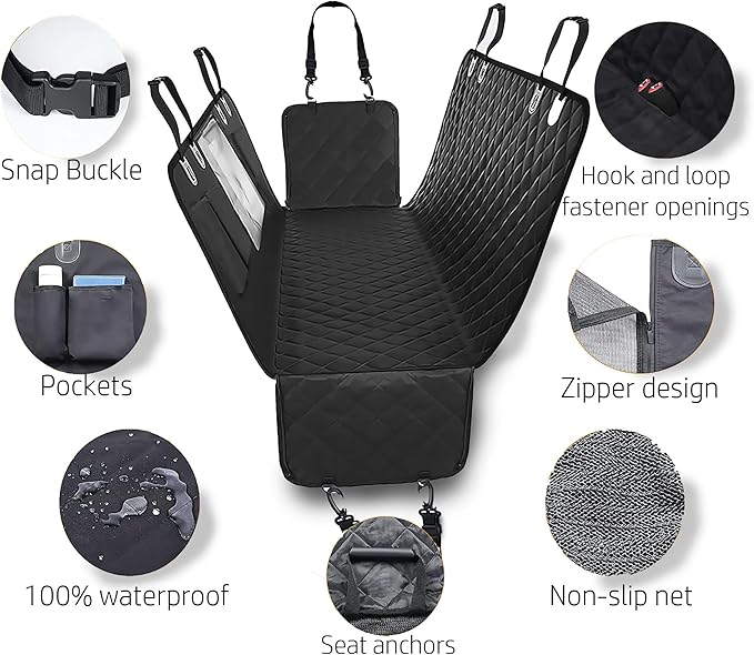 Dog Car Seat Covers for Back Seat Waterproof with Mesh Window Durable Scratchproof Nonslip Dog Car Hammock with Universal Size seat Protector Fits for Cars