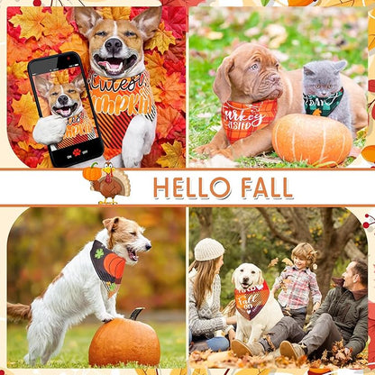 Sweetude 100 Pcs Fall Thanksgiving Plaid Dog Bandanas Bulk Thanksgiving Dog Scarf Bibs
