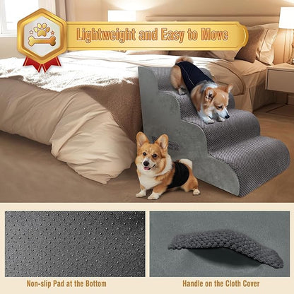 PAWSCART Dog Stairs for Small Dogs 19.6” H 30D Material 4-Step Dog