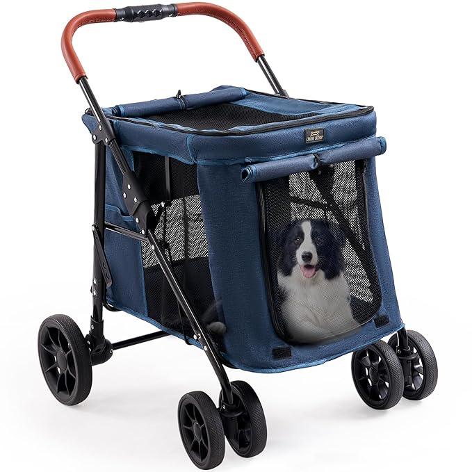 4 Wheels Pet Stroller for Small/Medium Dogs- One Button Fold 360° Swivel