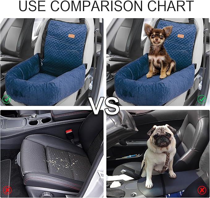 X AUTOHAUX Car Dog Bed Cat Seats Booster Seat Flannel Puppy Bed Back Car Dog Seat Travel Safety Carseat/Carrier Washable Cover with Seat Belt for Medium Small Sized 5-15 lb Blue