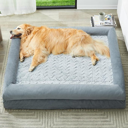 WNPETHOME Washable Dog Beds for Large Dogs, XL Dog Couch, Orthopedic Dog Sofa Bed with Removable & Waterproof Cover, Extra Large Dog Bed with Bolster Sides for Sleeping, Big Dog Couch Bed with Sides