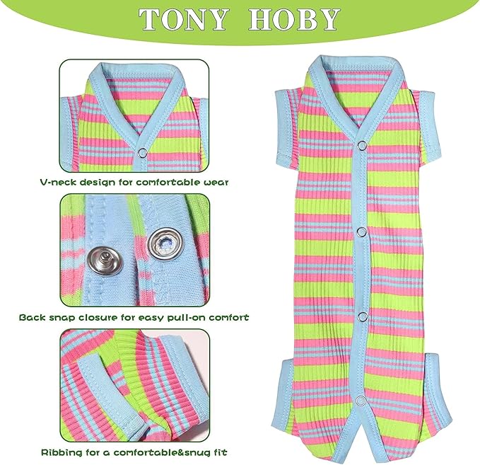 TONY HOBY Dog Pajamas, 4 Legged Dog Pajamas with Blue Stripe, Female Dog Jumpsuit Pajamas for Small Medium Size Dog (Green&Blue, Girl, XL)