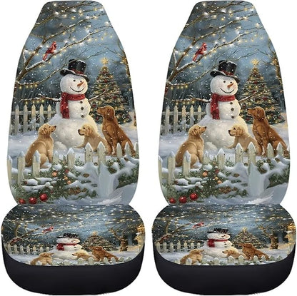 Christmas Snowman Light Car Seat Covers Full Set of 2