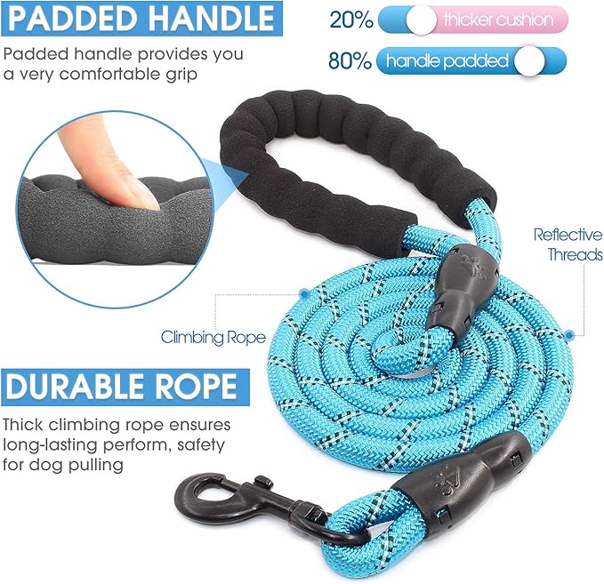 BAAPET 2/4/5/6 FT Dog Leash with Comfortable Padded Handle and Highly Reflective Threads for Small Medium and Large Dogs (5FT-1/2''