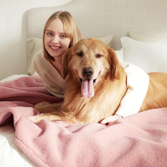 Lesure Waterproof Dog Blanket for Large Dogs 360GSM Wheat 200GSM Flannel 60x80