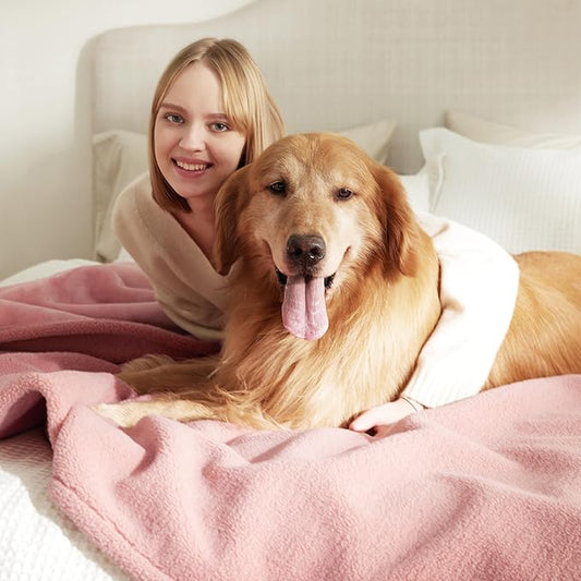 Lesure Waterproof Dog Blanket for Large Dogs 360GSM Wheat 200GSM Flannel 60x80