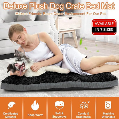 POCBLUE Deluxe Washable Dog Bed for Large Dogs Dog Crate Mat 36 Inch Comfy Fluffy Kennel Pad Anti-Slip for Dogs Up to 70 lbs 36" x 23", Black