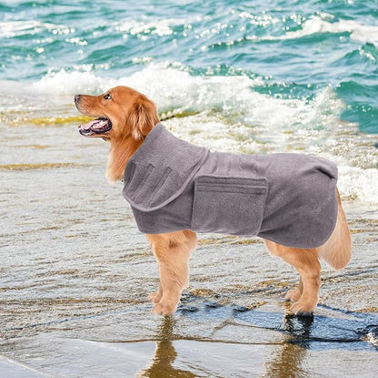 Geyecete Dog Drying Coat -Dry Fast Dog Bag - Dog Bathrobe Towel - Microfibre Fast Drying Super Absorbent Pet Dog Cat Bath Robe Towel,Luxuriously Soft-Gray-XXL