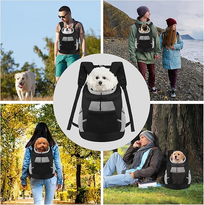 SUNRISING Pet Dog Carrier Backpack for Small Dogs,Dog Front Carrier with Storage Pockets Head Out Breathable Dog Back Pack for Hiking Dog Backpack Carrier with Safety Strips Black M