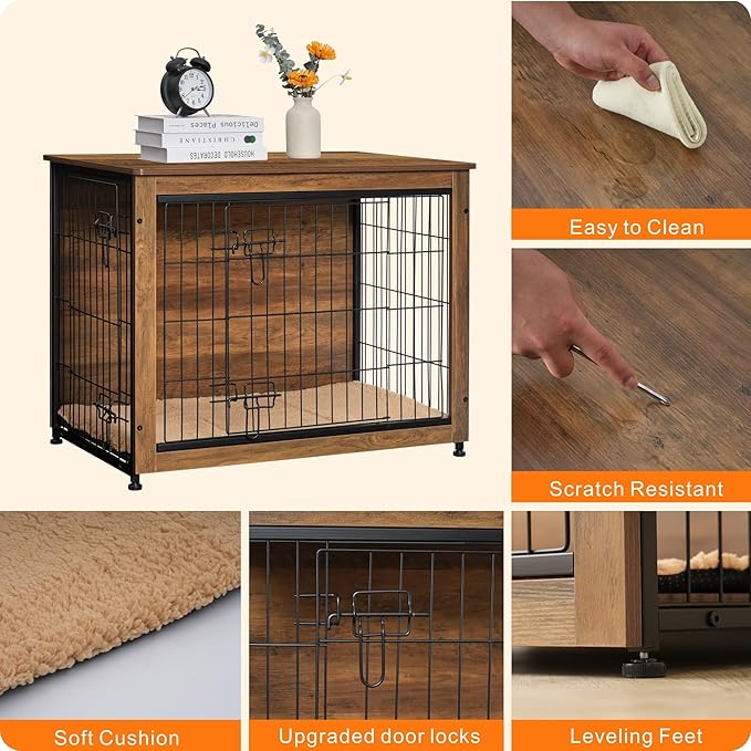 DWANTON Dog Crate Furniture with Cushion 32.5" L,