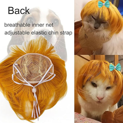 Funny Dog Wig Pet Costumes,Kediciz Cat Costume Synthetic Hairpiece Cosplay Wigs, Headwear for Halloween Christmas Festivals Party Decor, Fancy Dress,Adjustbale Size,Golden Straight