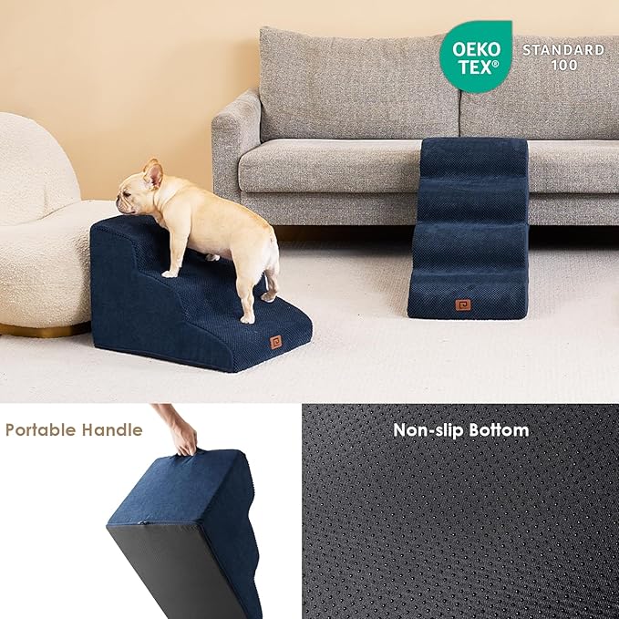 EHEYCIGA Curved Dog Stairs for Small Dogs 15.7" H 3-Step Dog