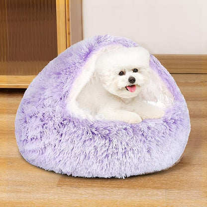 NOYAL Dog Bed Round Hooded Plush Cat Cave