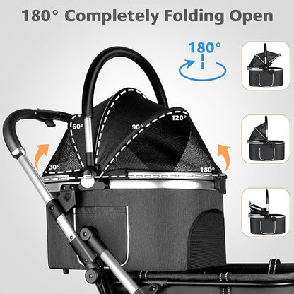 Double Pet Stroller for 2 Dogs or Cats 52LBS Gray