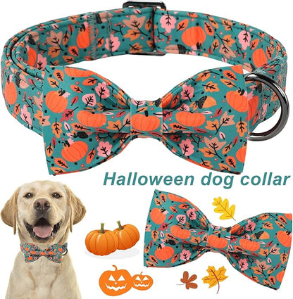 ARING PET Halloween Dog Collar-Cute Green Pumpkin Dog Collar with Bow