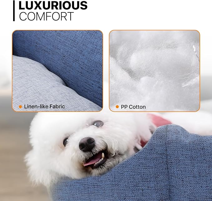 MoNiBloom 32"x26"x8" Dog Beds for Large Size Dogs Machine-Washable Linen-Like Fabric Pet Beds Warming Cozy Soft Bed for Dogs and Cat