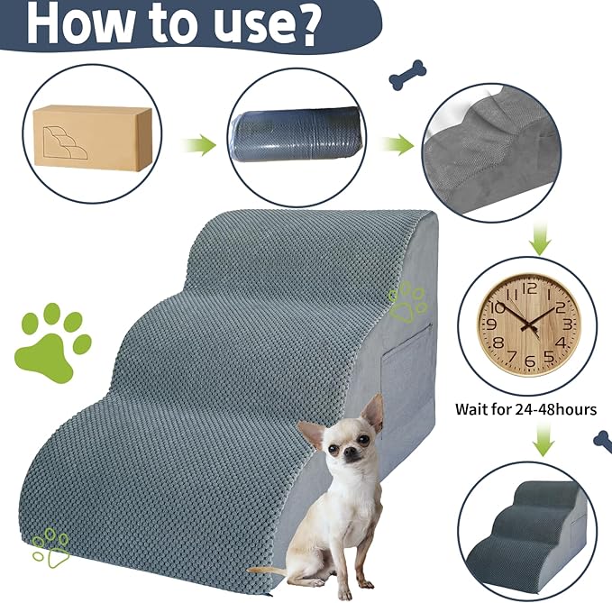 Dog Stairs for High Beds 3-Step dog 15.7" H 16-20 inches 3 Tiers