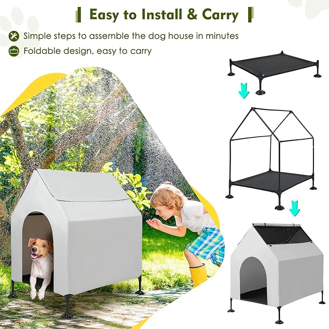 36" L House for Medium Dogs Outside & Elevated Dog Bed,Waterproof Dog House for Indoor & Outdoor Use, Portable Pet House with Powerful Anti-Slip Feet,Weatherproof Dog Shelter Cot for S/M Dogs & Cats