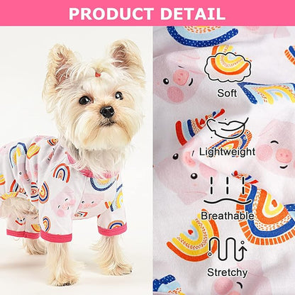 Dog Pajamas Pjs Spring Summer Dog Clothes for Small Dogs Girl - Boy - Medium Size Dogs, Soft Stretchy Puppy Clothes Doggie Onesies Cat Pet Jammies Outfit for Chihuahua Yorkie, Pig Pink