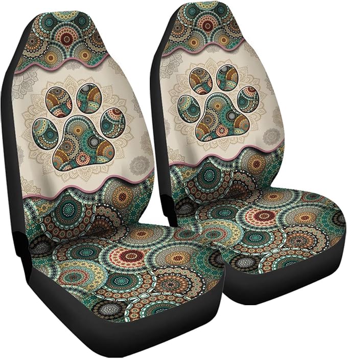 Green Boho Mandala Dog Paw Pattern Bucket Seats Protector Set of 2