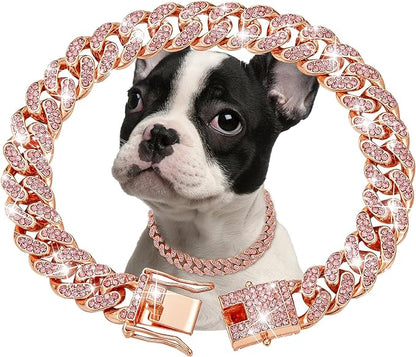 Rosegold Dog Chain Collar Diamond Cuban Link Dog 13mm Wide Cats(22inch)