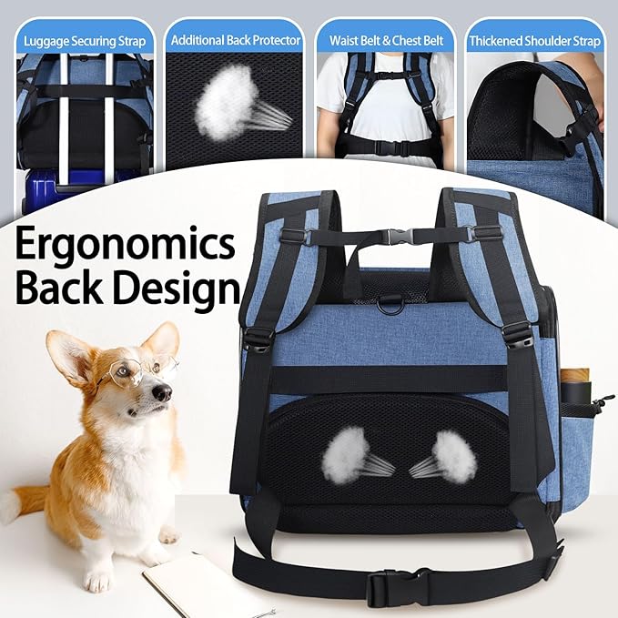 Petskd Pet Backpack Carrier 17x13x9.5 Southwest Airline Approved for 1-12 LBS Small Cats and Dogs(Blue)