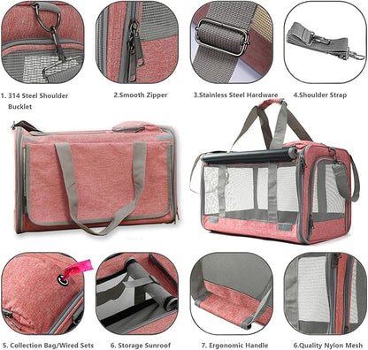 Pink Pet Carrier Handbag for Large Medium Cats,Puppy,Dogs Bag,Soft-Sided,5 Side of Air Mesh,Lighting,Large Space,Traveling,Outdoor,Party,18.5x12x12 inches