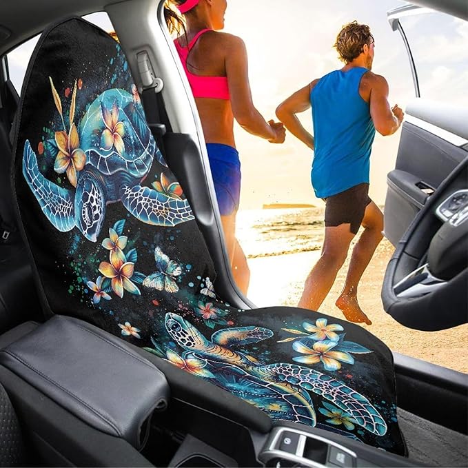 Turtle Sweatproof Towel Car Front Seat Cover Non-Slip Bucket Seat Protector Easy to Install for Athletes