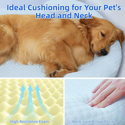 Dog Cooling Mat Memory Foam Cooling Fabric Dog Crate Bed with Pillow 32’‘ x 24’‘