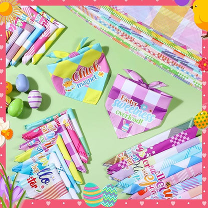 Sweetude 100 Pcs Easter Plaid Dog Bandanas Bulk