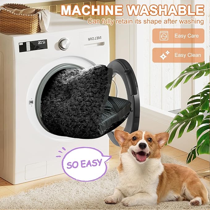 POCBLUE Deluxe Washable XXL Dog Bed Dog Crate Mat 48 inch Comfy Fluffy Kennel Pad Anti-Slip for Dogs Up to 110 lbs 48" x 30", Black