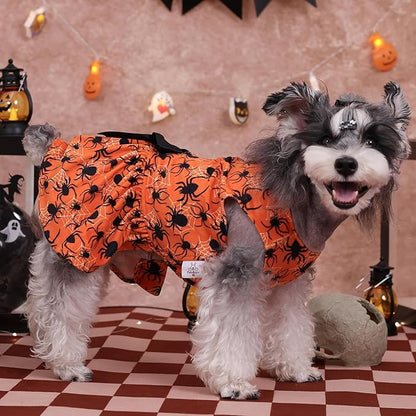 CuteBone Halloween Dog Dresses Velvet Holiday Small Dogs Clothes Onesie Pet Apparel Girl Puppy Skirt with Bow Hair Rope CVA46L
