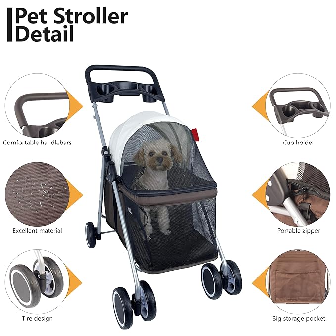 Puppy Small Dog Stroller 33lbs (Coffee)