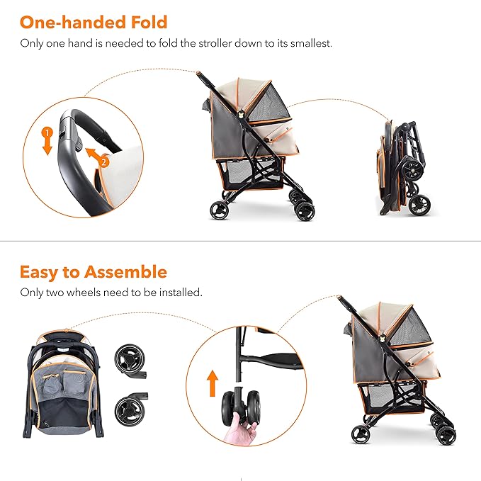 Dog Stroller Pet Stroller Cat Stroller Advanced Portable 1-Hand Quick