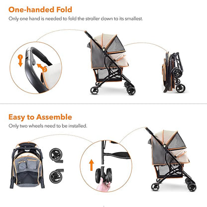 Dog Stroller Pet Stroller Cat Stroller Advanced Portable 1-Hand Quick