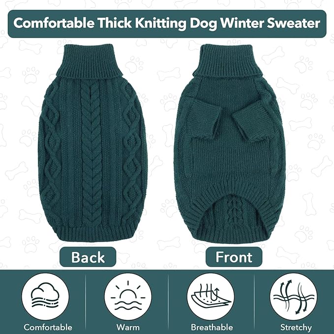 Small Dog Sweater, Fall Puppy Sweaters Boys Girls, Dog Sweatershirt with Harness Hole, Halloween Sweater for Small Dogs, Thick Pullover Doggie Costumes for Toy Poodle, Yorkie, Peacock Green S