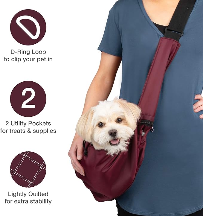 Cloak & Dawggie Dog Sling Carrier Tiny XXS Extra Extra Small Dogs, Puppy Toy Teacup Wearable Adjustable Pet Cross Body Shoulder Bag Waterproof Nylon Travel My Canine Kids (8702) (8-12 LBS Burgundy)