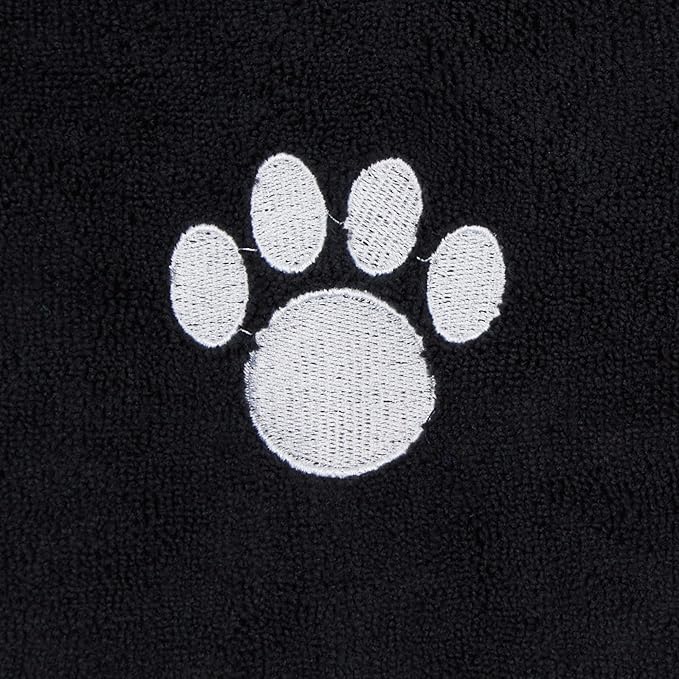 Bone Dry Pet Grooming Towel Collection Embroidered Absorbent Microfiber Drying Set 15x30, Black, 3 Count