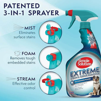 Simple Solution Extreme Pet Stain and Odor Eliminator Spray for Dogs and Cats, Enzymatic Cleaner With 3X Pro-Bacteria Cleaning Power, 32 oz + 1 Gallon Bundle