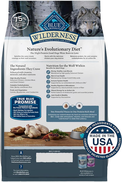 Blue Buffalo Wilderness Adult High-Protein Dry Dog Food with Real Chicken Plus Wholesome Grains, Made in the USA with Natural Ingredients, Chicken, 4.5-lb. Bag