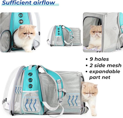 Lollimeow Cat Carrier Backpack, Bubble Expandable Backpack Carrier, Pets and Small Dogs,Airline-Approved, Designed for Travel, Hiking, Walking & Outdoor Use (Square Expandable-Green)