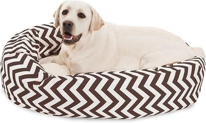 40 inch Chocolate Chevron Sherpa Bagel Dog Bed