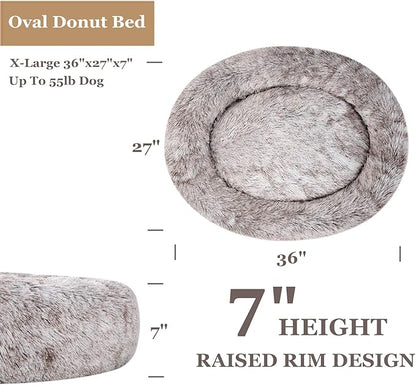 Coohom Oval Calming Donut Cuddler Dog Bed Bed(30"/36"/43") for (XL(36"x27"x7"),Light Brown)