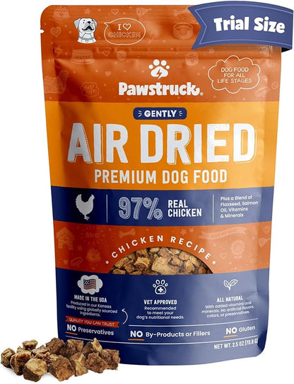 Pawstruck All Natural Air Dried Dog Food w/Real Chicken - Grain Free, Made in USA, Non-GMO & Vet Recommended - High Protein Limited Ingredient Full-Feed - for All Breeds & Ages - 2.5oz Trial Bag