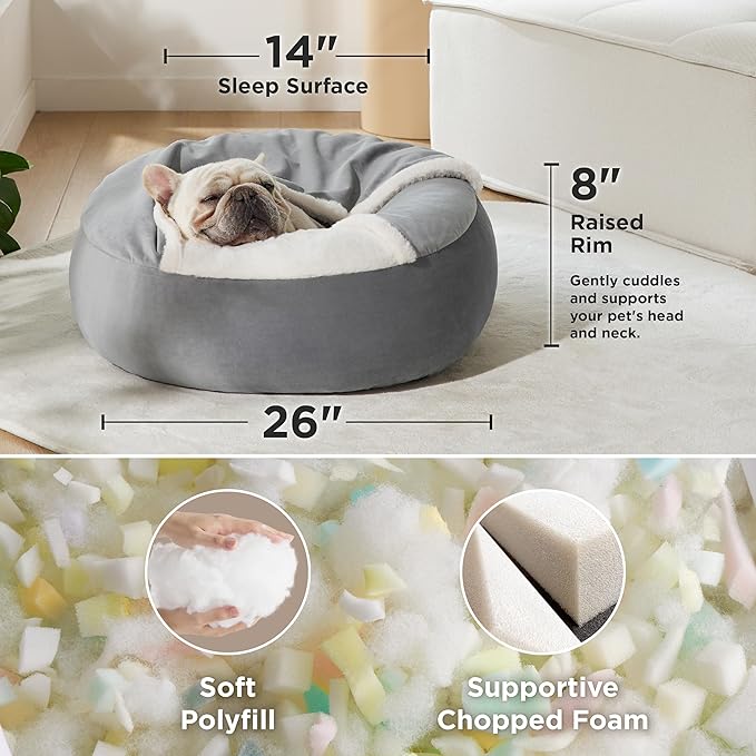 Lesure Medium Dog Bed with Cover Cave 26"