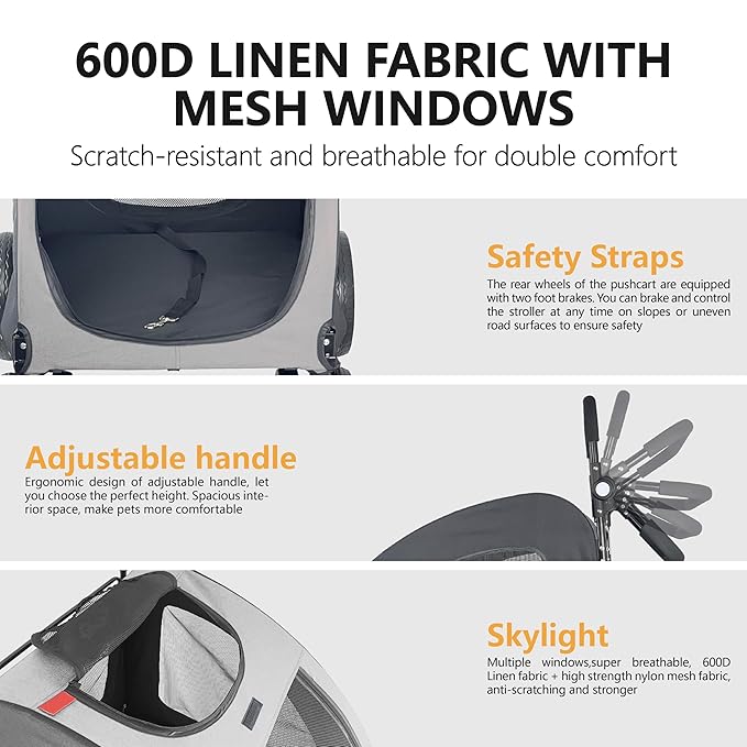 Foldable Pet Jogger Stroller for Large Dogs up to 110 lbs