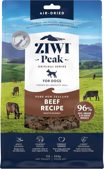 ZIWI Peak Air-Dried Dog Food – Beef - All Natural, High Protein, Grain Free, Limited Ingredient w/ Superfoods (16oz)