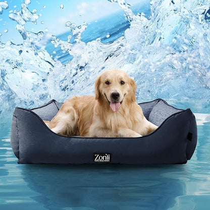 ZonLi Cooling Dog Bed, Dog Bed for Large Dogs, Dog Cooling Bed with Bolsters Waterproof, for Dogs Up to 40 lbs, Pet Bed with Washable Cover, Non-Slip Bottom, Without Gel, Oceanic Navy