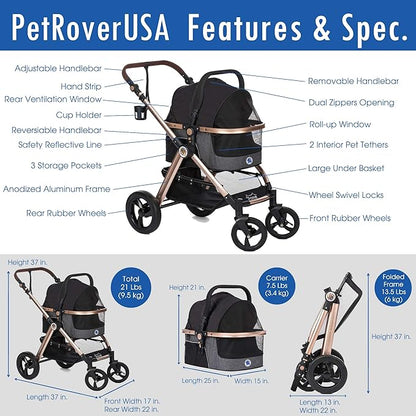 HPZ Pet Rover Prime 3-in-1 Luxury Dog/Cat Stroller